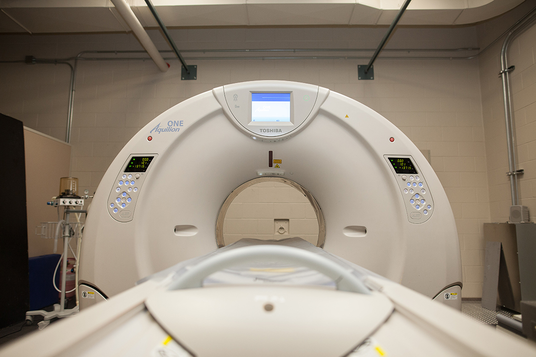 The WCVM's computed tomography (CT) scanner is used to assess cancer in pets. Photo by Christina Weese.